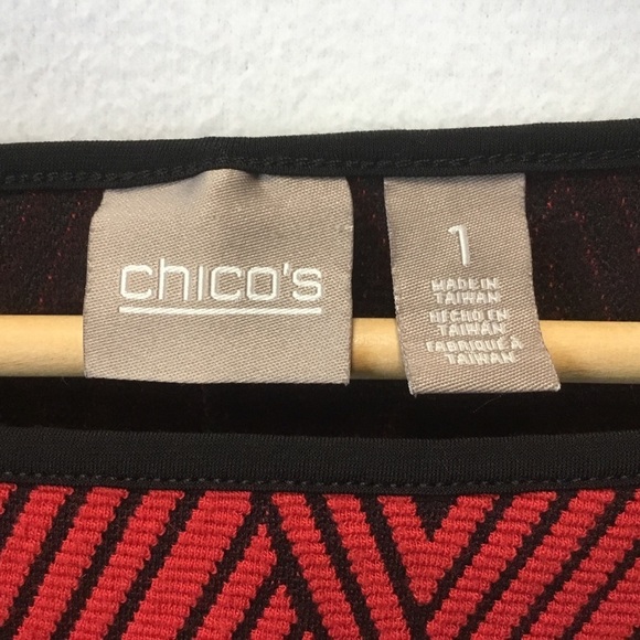 Chico's Red & Black Chevron Pattern 3/4 Sleeve Top - Picture 6 of 10